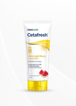 Cetafresh Ultra Light Dewy Sunscreen For All Skin Type |Light Weight| Spf 50 Pa+++ | 50 G