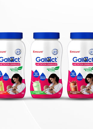Emcure Galact Granules - Breast Feeding Supplement - Elaichi,Kashmiri Kesar, Chocolate - 200g each