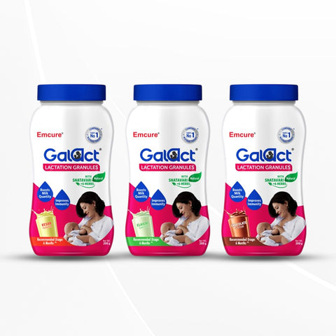 Emcure Galact Granules - Breast Feeding Supplement - Elaichi,Kashmiri Kesar, Chocolate - 200g each