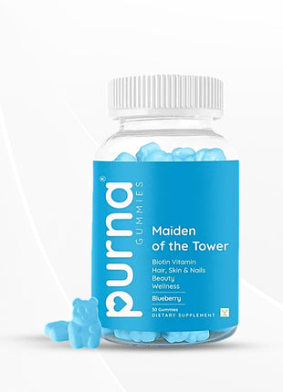 Purna Biotin Gummies for Healthy Hair, Glowing Skin & Nails | Blueberry | 30 Gummies