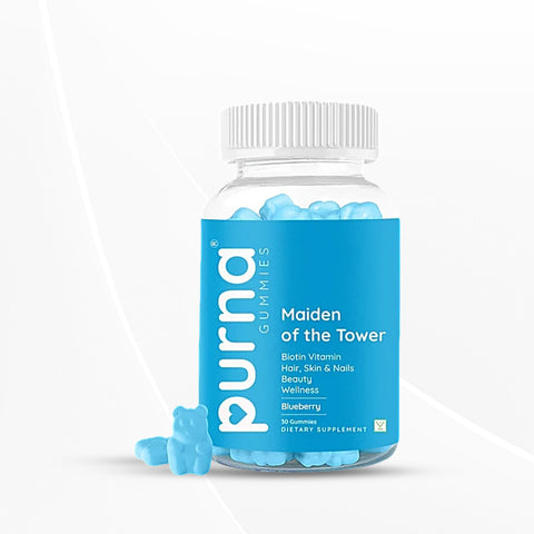 Purna Biotin Gummies for Healthy Hair, Glowing Skin & Nails | Blueberry | 30 Gummies