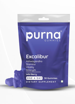 Purna Gummies Ashwagandha Gummy, Wild Berry Flavor, with Vitamin D3 - 30 Days Pack