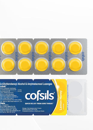 Cipla Cofsils Lozenges | Lemon Honey Flavour | 10 Strips - 20 pack