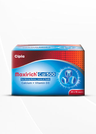 Cipla Maxirich Cal 500 | Calcium 500mg & Vitamin D3 | 15 Strips - 10 pack