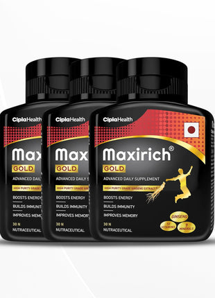 Cipla Maxirich Gold Daily Multivitamin with high purity grade, 30 Softgels pack of 3