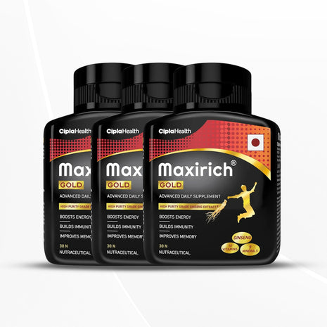 Cipla Maxirich Gold Daily Multivitamin with high purity grade, 30 Softgels pack of 3