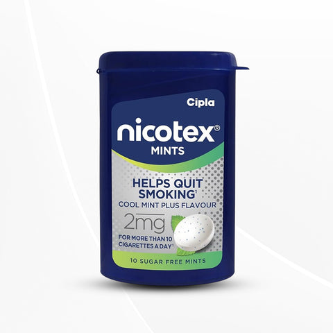 Cipla Nicotex Mints | Nicotine 2mg Lozenges (10 Pcs)| Sugar Free | Cool Mint Plus Flavour