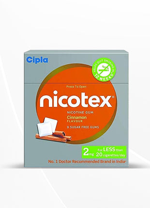 Cipla Nicotex Nicotine Sugar Free Cinnamon Gums 2mg | 9 Gums each pack | Pack of 18