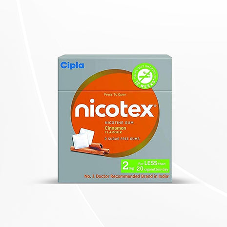 Cipla Nicotex Nicotine Sugar Free Cinnamon Gums 2mg | 9 Gums each pack | Pack of 18