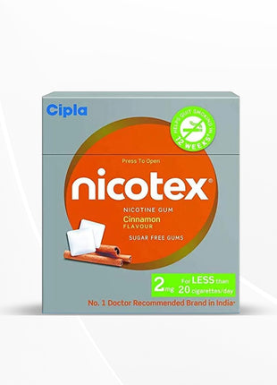 Cipla Nicotex Nicotine Sugar Free Gums 2mg | Cinnamon | 12 Gums each pack | Pack of 18