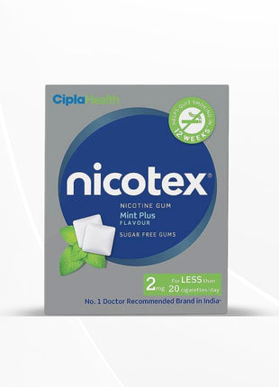 Cipla Nicotex Nicotine Sugar Free Gums 2mg | Mint Plus | 12 Gums each pack | Pack of 18