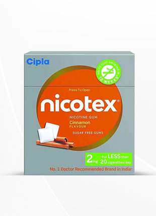 Cipla Nicotex Nicotine Sugar Free Gums 2mg | Cinnamon | 12 Gums each pack | Pack of 4