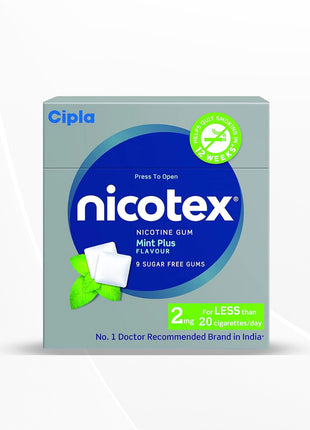 Cipla Nicotex Nicotine Sugar Free Gums 2mg | Mint | 9 Gums per pack | Pack of 4