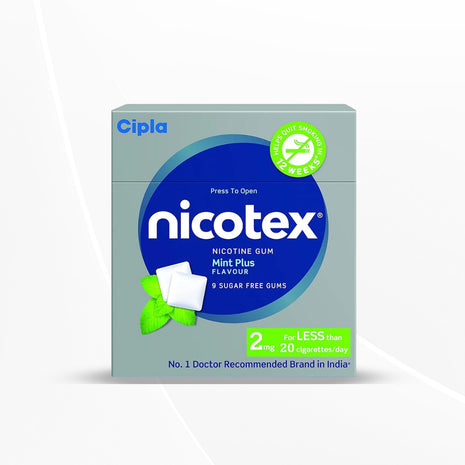 Cipla Nicotex Nicotine Sugar Free Gums 2mg | Mint | 9 Gums per pack | Pack of 4