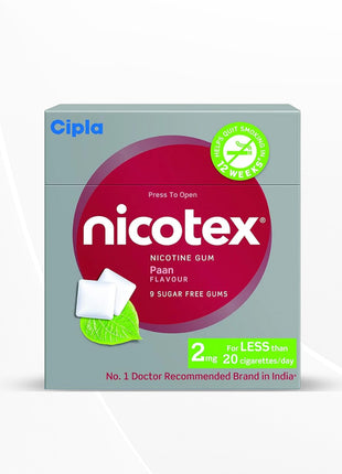 Cipla Nicotex Nicotine Sugar Free Gums 2mg | Paan | 9 Gums each pack | Pack of 4
