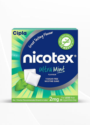 Cipla Nicotex Nicotine Sugar Free Gums 2mg | Ultra Mint | 9 Gums each pack | Pack of 4