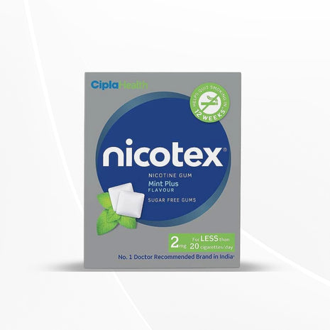 Cipla Nicotex Nicotine Sugar Free Mint Plus Gums 2mg | 12 Gums each pack | Pack of 9