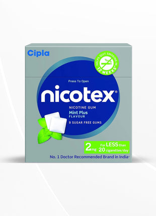 Cipla Nicotex Nicotine Sugar Free Mint Plus Gums 2mg | 9 Gums each pack | Pack of 18