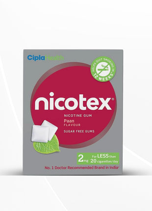 Cipla Nicotex Nicotine Sugar Free Paan Gums 2mg | Gums each pack | Pack of 10