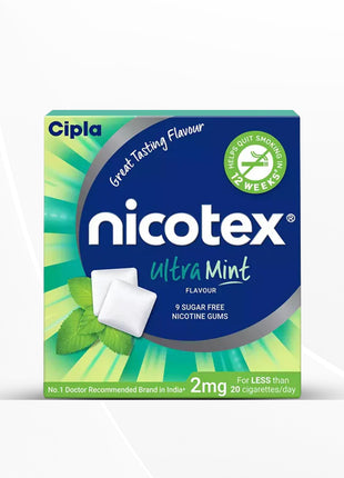 Cipla Nicotex Nicotine Sugar Free Ultra Mint Gums 2mg | 9 Gums each pack | Pack of 18
