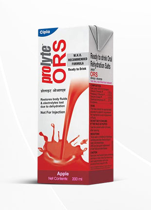 Cipla Prolyte Ors Ready To Drink Oral Rehydration Contains Vital Electrolytes | Apple, Pack Of 10
