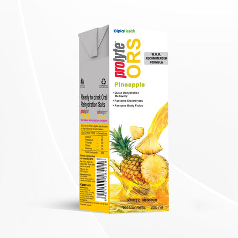 Cipla Prolyte ORS Ready to Drink Oral Rehydration Contains Vital Electrolytes |Pineapple