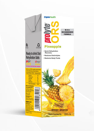 Cipla Prolyte Ors Ready To Drink Oral Rehydration Contains Vital Electrolytes | Pineapple, Pack Of 30