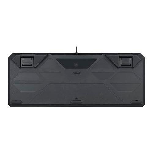 ASUS TUF Gaming K3 Gen II keyboard with compact 97-key, optical-mechanical RGB Blue (Clicky) switches, silicone-gasket mount, dampening foam, IP57 waterproofing, a detachable top plate, and Aura Sync.