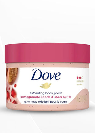Dove Body Polish Exfoliating Scrub, Moisturizing Shea Butter and Pomegranate Seeds, 298gm