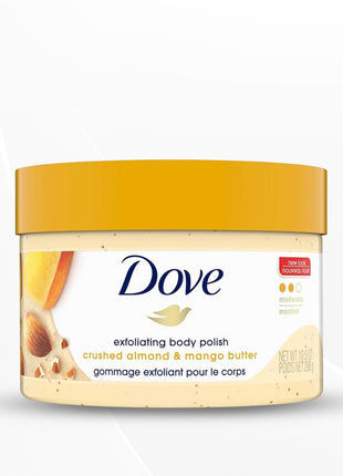 Dove Exfoliating Body Polish Scrub for Dry Skin with Crushed Almond and Mango Butter, 298g