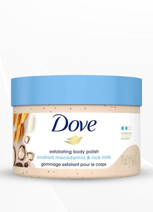 Dove Exfoliating Body Polish| Deeply Nourishing Crushed Macadamia and Rice Milk | 298gm