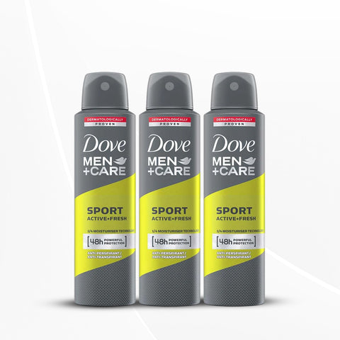 Dove Men+Care Sport Active+ Fresh Dry Spray Antiperspirant Deodorant, Up To 48 hrs Protection, 150ml (Pack of 3)