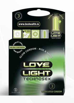 Love Light Glow condom - Natural Rubber Latex - Lubricated with Reservoir Tip - 3 pcs pack