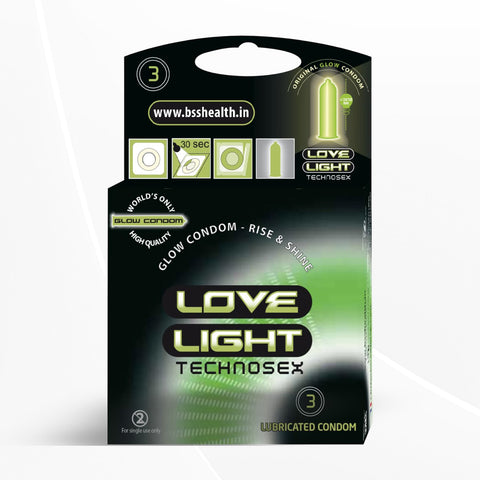 Love Light Glow condom - Natural Rubber Latex - Lubricated with Reservoir Tip - 3 pcs pack