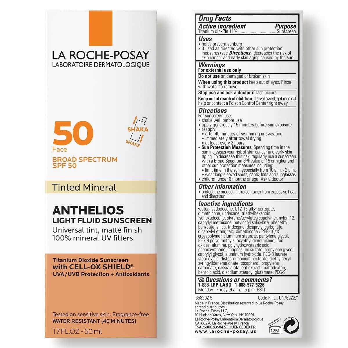 La Roche-Posay Anthelios Sunscreen SPF 50, Ultra-Light Fluid Broad Spectrum SPF 50, Face Sunscreen with Titanium Dioxide Mineral, Lightweight & Fast-Absorbing, Oil-Free, Matte Finish