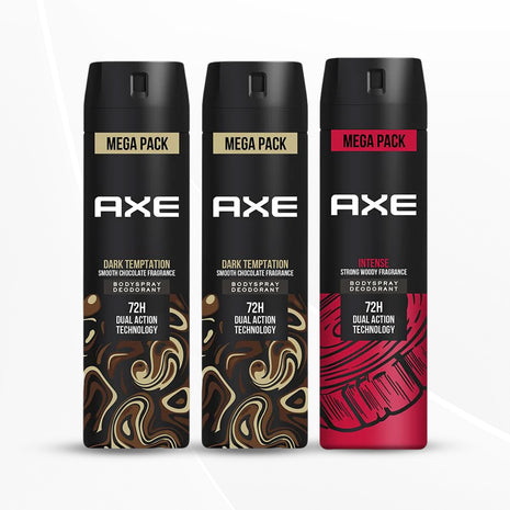 Axe Intense Long Lasting Deodorant 215 ml & Axe Dark Temptation Bodyspray 215 ml (Pack 3)
