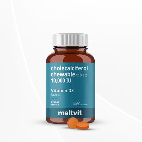 MELTVIT Chewable Vitamin D3 10000 IU | Orange Flavour - 60 Tablets