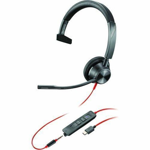 Poly Blackwire 3310 USB-C Headset TAA - Mono - USB Type C - Wired - 32 Ohm - 20 Hz - 20 kHz - On-Ear - Monaural - Ear-Cup - 7.10 ft Cable - Omni-Directional Microphone - Noise Canceling - Black - TAA