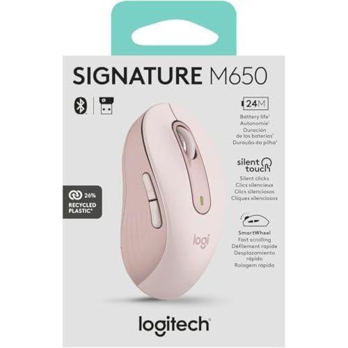 Logitech Wireless Mouse Signature M650- Small Hands, 2-Year Battery, Silent Clicks, Customizable Buttons, Bluetooth, PC/Mac/Chromebook - Rose, Right-Handed, Small-Medium