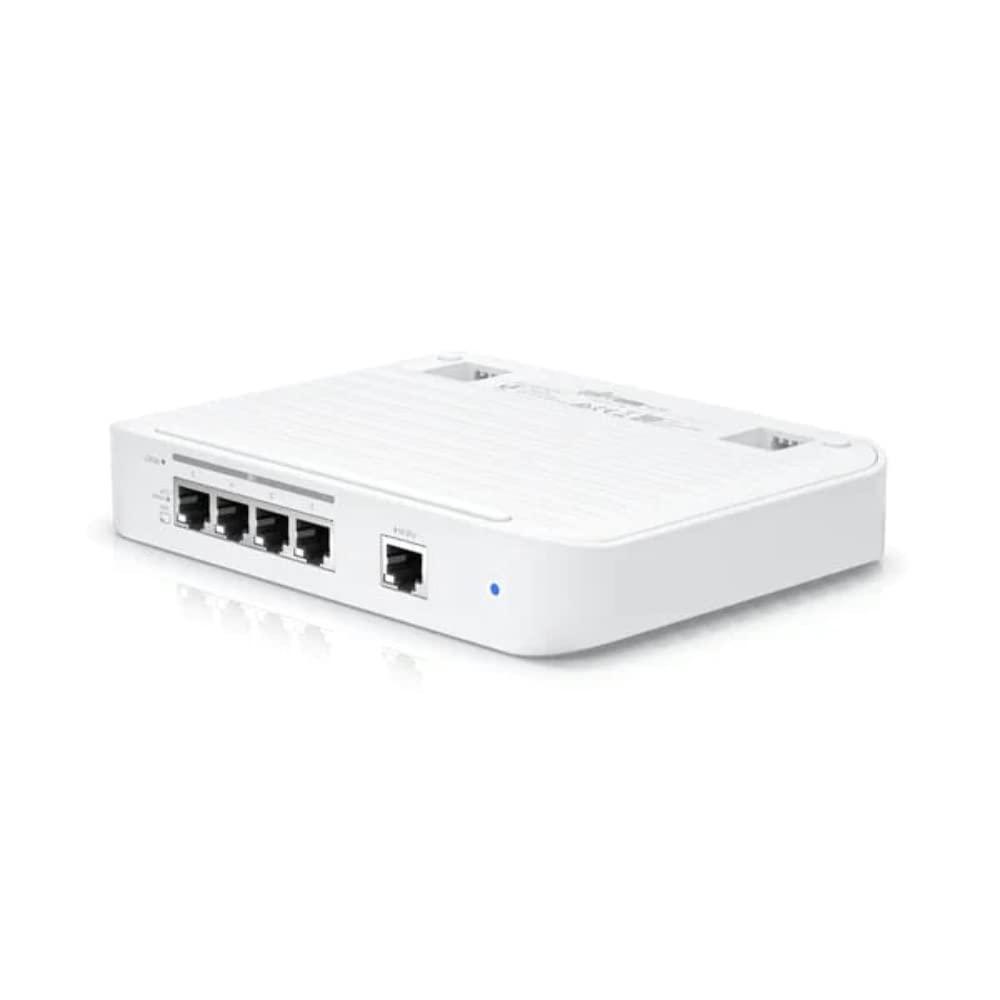 UBIQUITI UniFi Switch Flex XG - Layer 2 switch with 4 10GbE RJ45 ports and 1 GbE, 802.3at PoE+ RJ45 input.