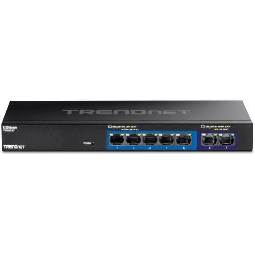 TRENDnet 7-Port Multi-Gig Gaming Switch, TEG-S327, 5 x 1G RJ-45 Base-T Ports, 2 x 2.5G RJ-45 Ports, 20Gbps Switching Capacity, Wall Mountable, Plug & Play, Lifetime Protection, Black