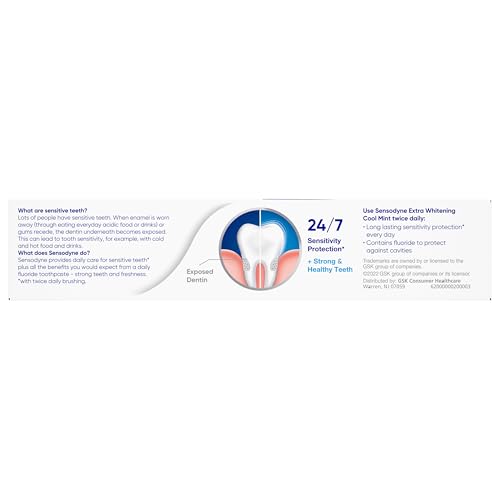 Sensodyne Extra Whitening Sensitive Teeth and Cavity Prevention Whitening Toothpaste, Amazon Exclusive, Cool Mint, Amazon Exclusive- 4 Ounces (Pack of 4)