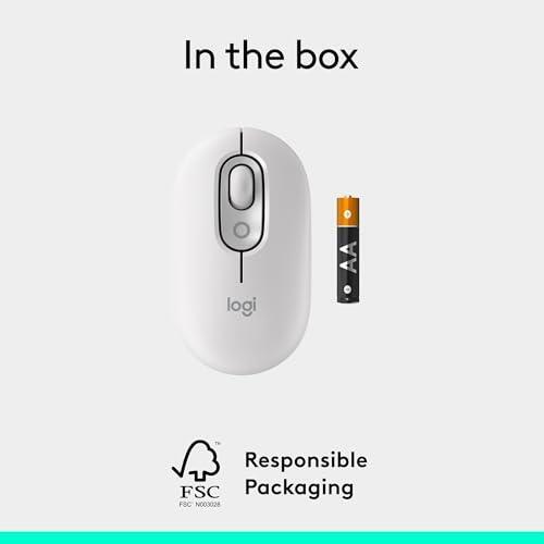 Logitech POP Mouse, Compact and Portable Wireless Bluetooth Mouse with Programmable Buttons and Quiet Clicks, Easy-Switch Between up to 3 Devices, Laptop, Tablet, PC - Off-White