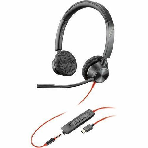 Poly Blackwire 3325 Headset +USB-C/A Adapter TAA - Microsoft Teams Certification - Stereo - Mini-phone (3.5mm), USB Type C - Wired - 32 Ohm - 20 Hz to 20 kHz - On-ear - Binaural - Ear-cup - 7 ft Cable