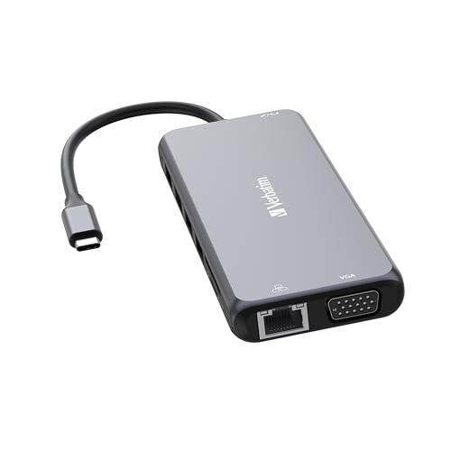 Verbatim USB C Hub 14-in-1 Multiport Adapter USB-C to HDMI, VGA, RJ45, USBA-A and USB-C PD, with SD Card Reader, for Mac, MacBook Pro/Air, iPad Pro, Thinkpad, Windows Computer, Laptop and Co, gray