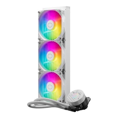 Cooler Master 360L Core White ARGB Close-Loop AIO Liquid Cooler, R9|i9 Gen S Dual Chamber Pump, 120mm PWM, 360mm Radiator, aRGB Lighting, AMD Ryzen AM5|4, Intel LGA 1851|1700 Platform