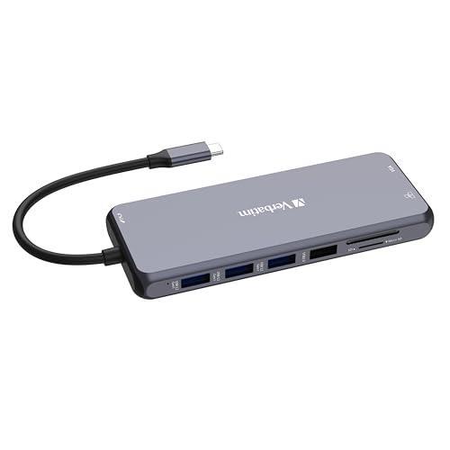 Verbatim USB C Hub 14-in-1 Multiport Adapter USB-C to HDMI, VGA, RJ45, USBA-A and USB-C PD, with SD Card Reader, for Mac, MacBook Pro/Air, iPad Pro, Thinkpad, Windows Computer, Laptop and Co, gray