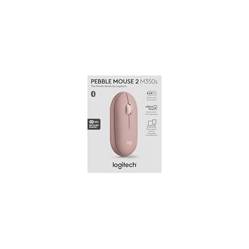 Logitech Pebble Mouse 2 M350s Slim Bluetooth Wireless Mouse, Portable, Lightweight, Customizable Button, Quiet Clicks, Easy-Switch for Windows, macOS, iPadOS, Android, Chrome OS - Tonal Rose