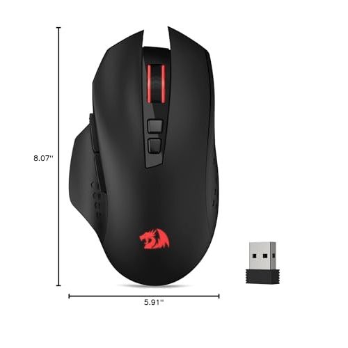 Redragon M656 Gainer Wireless Gaming Mouse, 4000 DPI 2.4Ghz Wireless Mouse w/ 5 DPI Levels, 7 Macro Buttons, Red LED Backlit & Pro Software/Drive Supported, for PC/Mac/Laptop