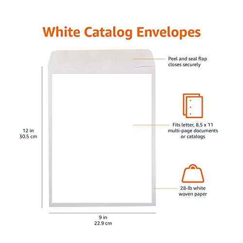 Amazon Basics Catalog Mailing Envelopes, Peel and Seal, 9x12 Inch, 100-Pack, White